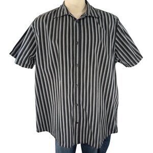 Old Navy XXL Black Gray Stripe Short Sleeve Button Up Collared Cotton Shirt